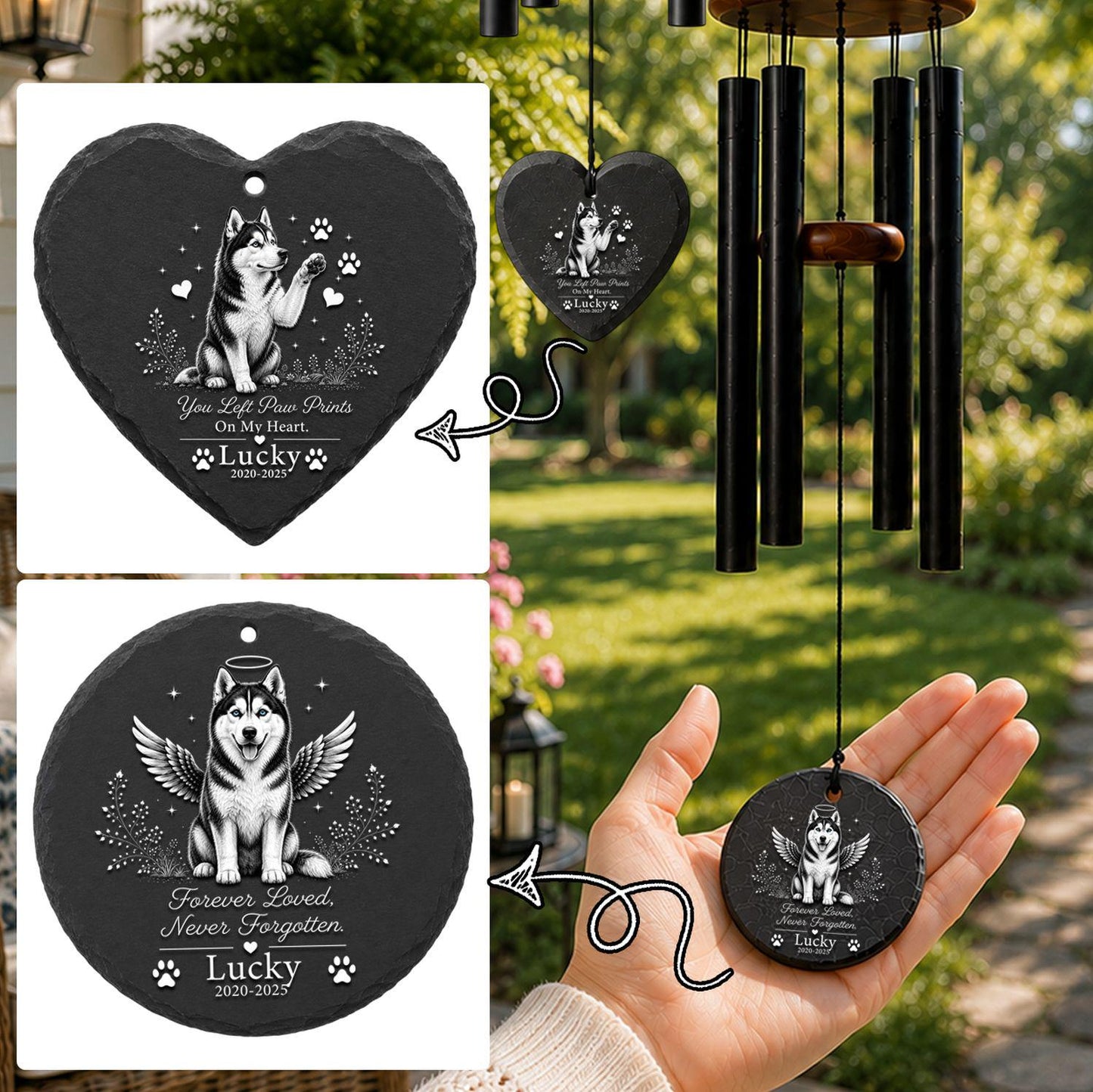 Husky Memorial Wind Chime, Personalized Dog Loss Gift