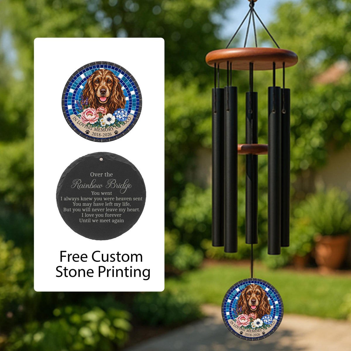 Personalized Cocker Spaniel Mosaic Stone Memorial Wind Chime - 1