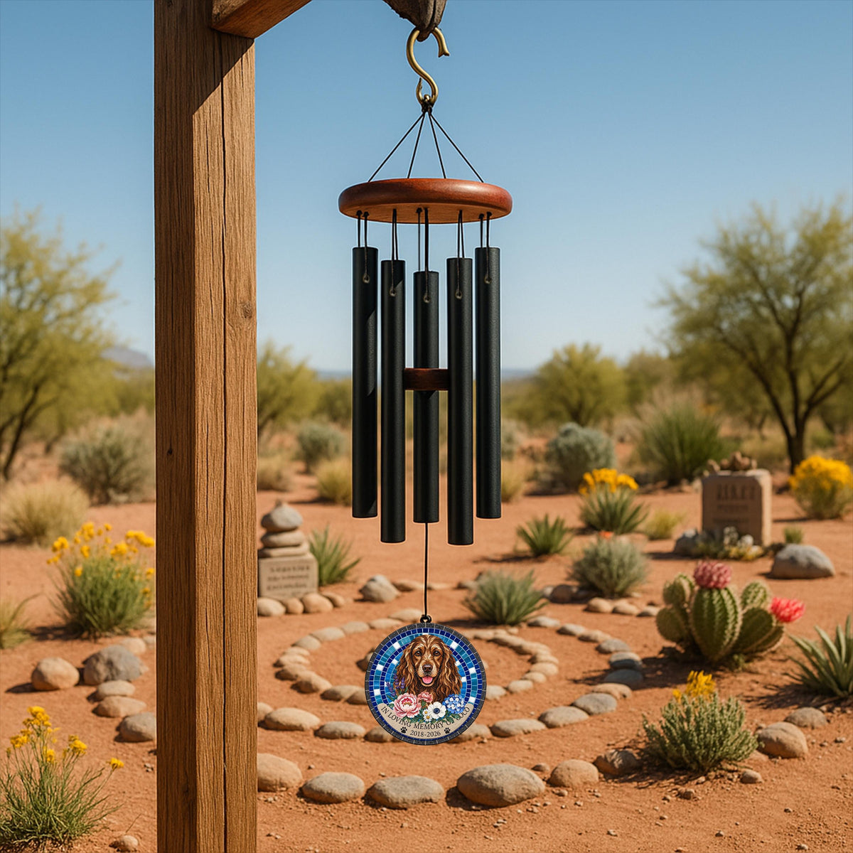 Personalized Cocker Spaniel Mosaic Stone Memorial Wind Chime - 2