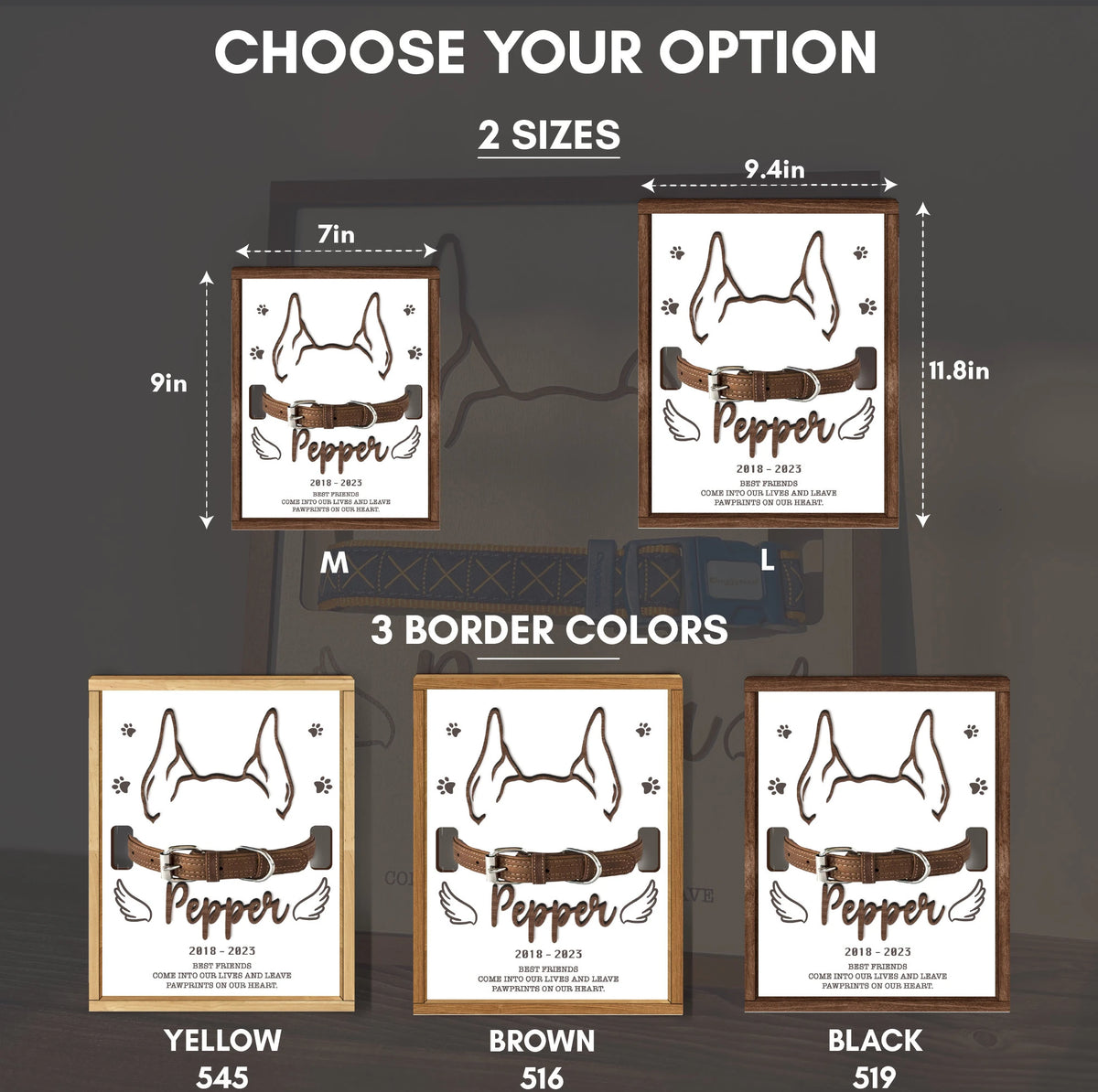Memorial pet collar frame personalization example 4