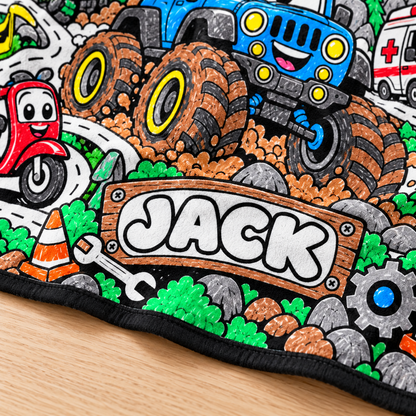 Close-up of JACK name and vehicle artwork on Limency coloring blanket — AI mockup