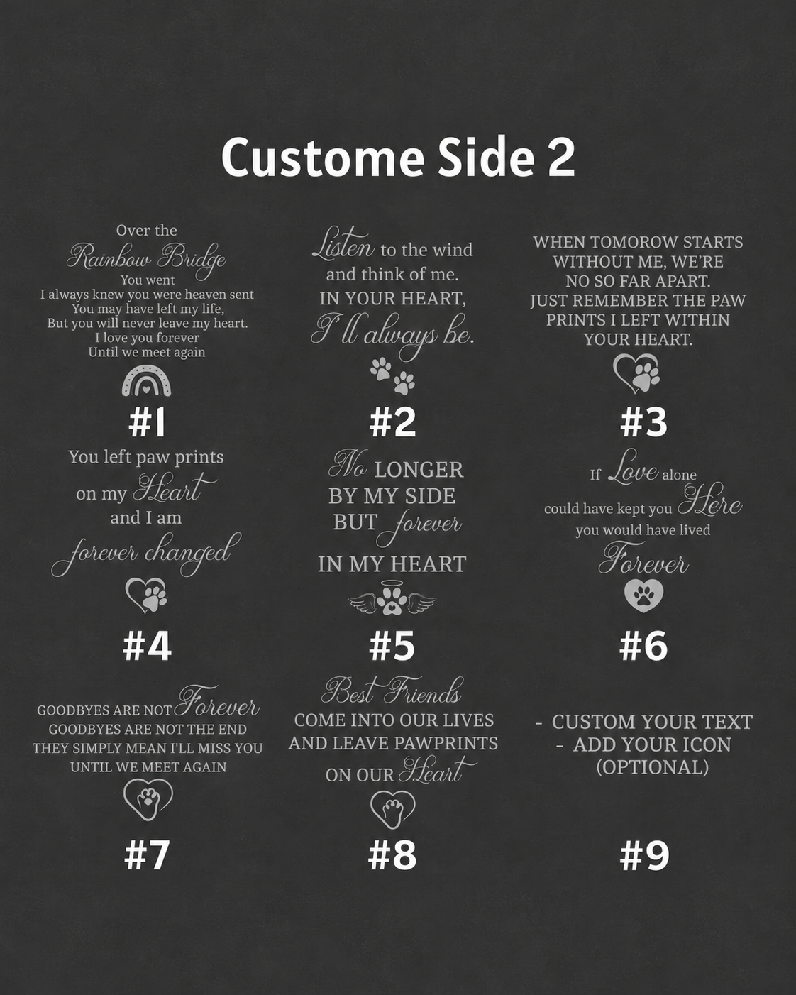 Pet memorial wind chime — nine side two quote designs, portrait 4:5