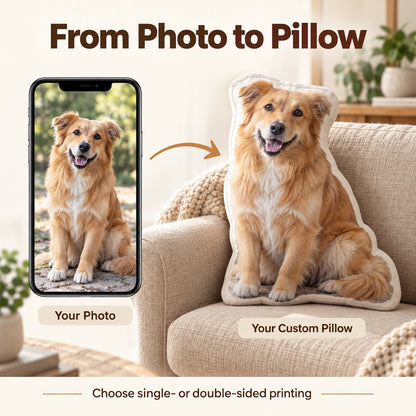 Turn your pet photo into a custom shaped pillow with single or double sided printing