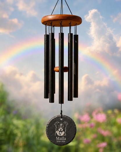 Limency round black slate pet memorial wind chime — rainbow garden