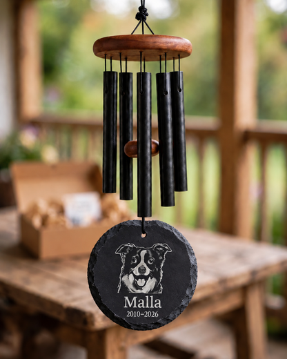 Limency round black slate pet memorial wind chime — gift on porch