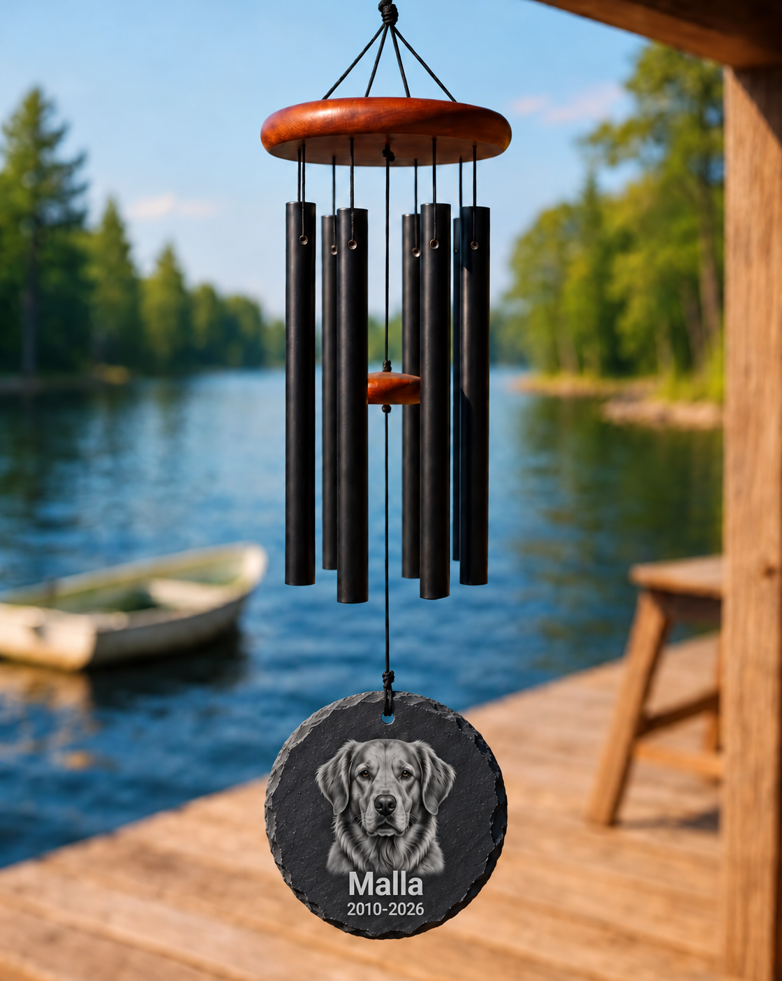 Limency round black slate pet memorial wind chime — lakeside