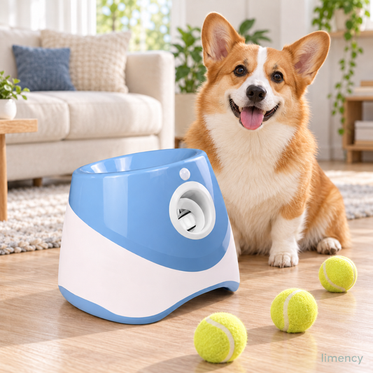 Limency Automatic Dog Ball Launcher - Blue with Corgi