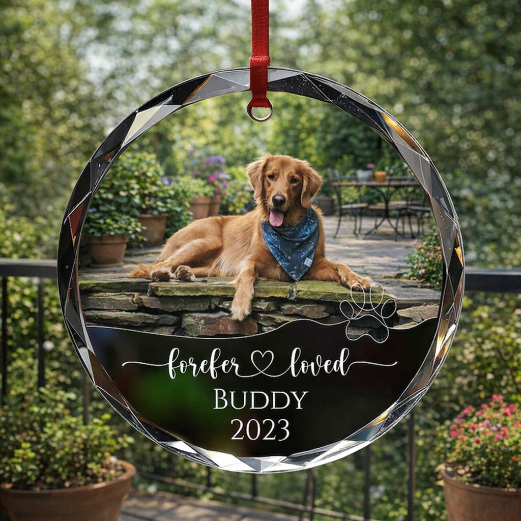 Forever Loved Pet Ornament, Custom Pet Photo Ornament, Pet Loss Tribute, Gift For Pet Owner, Pet Memorial Christmas Keepsake, Christmas Gift