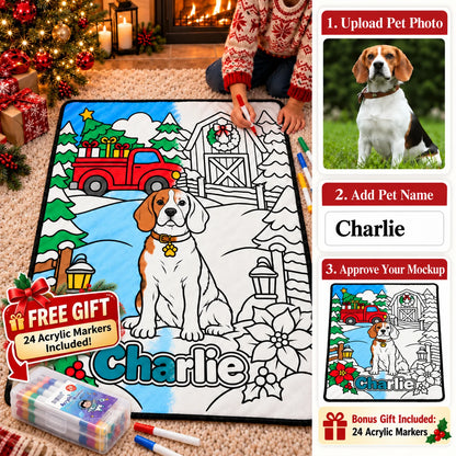 Personalized Christmas coloring blanket with free acrylic markers