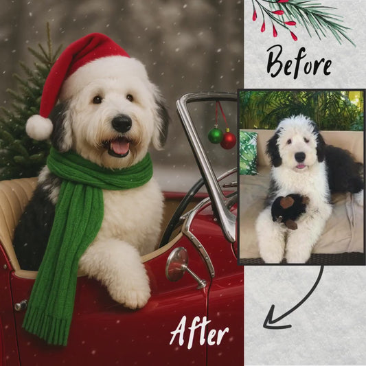 Christmas Pet Portrait from Photo – Custom Pet Portrait Digital Art, Personalized Holiday Pet Gift, Festive Wall Decor