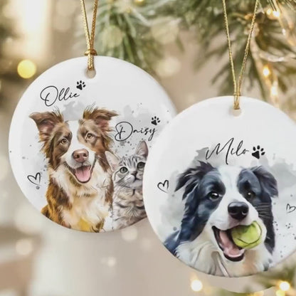 Custom Dog Photo Christmas Ornament 2025, Pet Watercolor Portrait Ornament, Cat Lover Gift