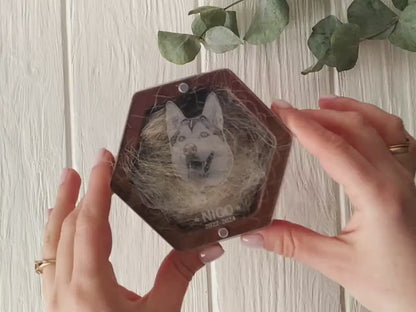 Engraved Pet Photo Fur Keepsake Box, Personalized Dog Cat Portrait Gift, Pet Hair Keepsake Box for Pet Lovers