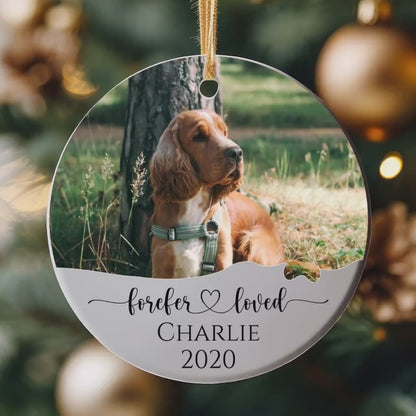 Forever Loved Pet Ornament, Custom Pet Photo Ornament, Pet Loss Tribute, Gift For Pet Owner, Pet Memorial Christmas Keepsake, Christmas Gift