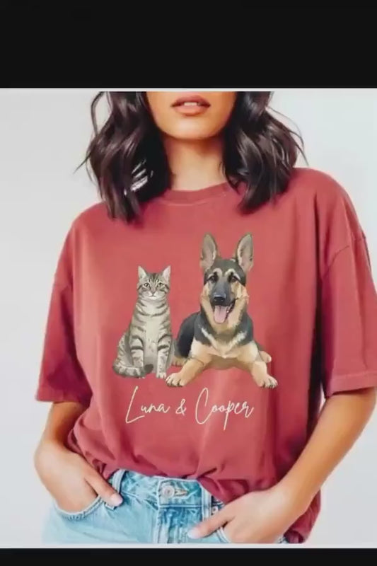 Comfort Colors Custom Dogs Face Watercolor Photo Shirt, Pet Portrait Crew Neck Gift For Dog Cat Lover