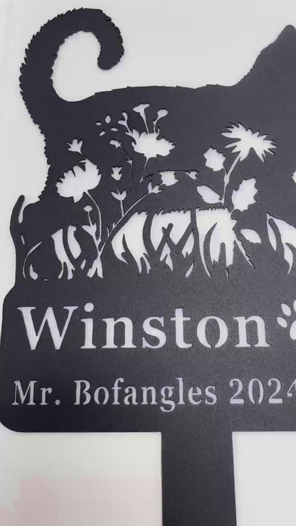 Custom Cat Memorial Stake,Cat Grave Marker,Metal Cat Garden Stake with Flowers,Personalized Cat Loss Gift,Cat Garden Decor,Cat Yard Stake