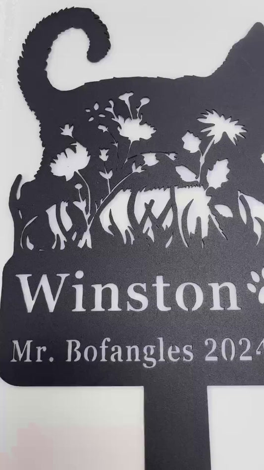 Custom Cat Memorial Stake,Cat Grave Marker,Metal Cat Garden Stake with Flowers,Personalized Cat Loss Gift,Cat Garden Decor,Cat Yard Stake