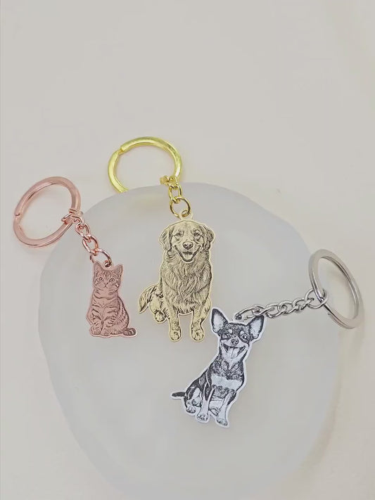 Custom Dog Photo Keychain, Cat Picture Keychains, Personalized Engraved Pet Portrait Key Chain, Key Ring for Pet Loss, Dog Memorial Gift