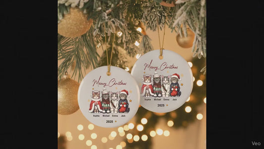 Personalized Cat Ornament: Pet Gift, Festive Feline Portrait, Custom Christmas Holiday Keepsake