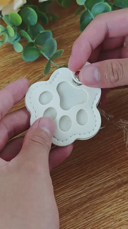 Personalized Pet Portrait Keychain, Fur Memorial, Paw Print Leather Pouch