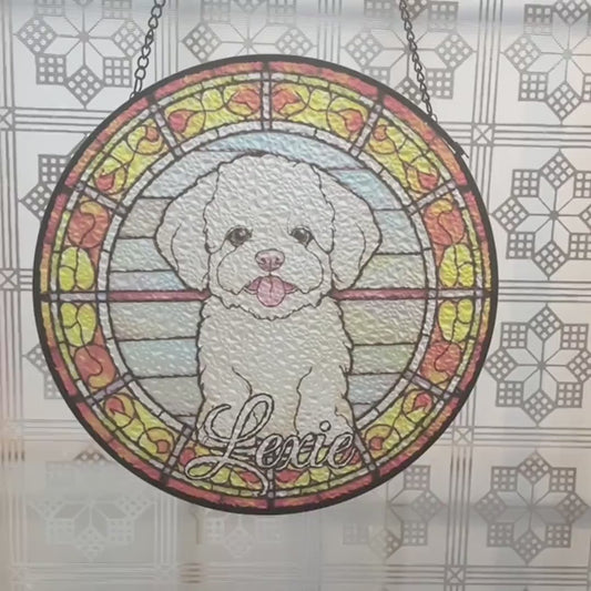 Custom Dog Art Suncatcher Stained Glass From Photo, Pet Memorial Gift, Cat Art Suncatcher,Gift for Dog Lovers,House Decor,Dog Portrait CDS02