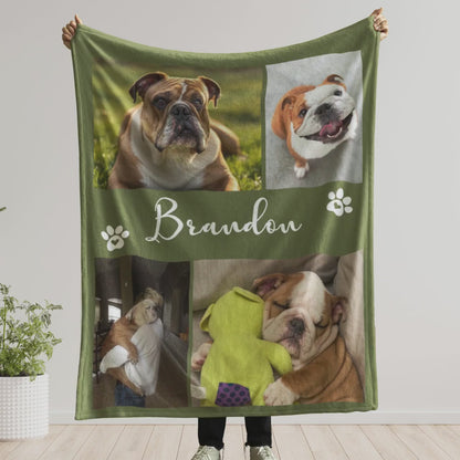 Custom Pet Photo Blanket, Personalized Dog Picture Throw, Pet Memorial Gift With Name, Dog Lover Keepsake Gift, Cat Photo Collage Blanket